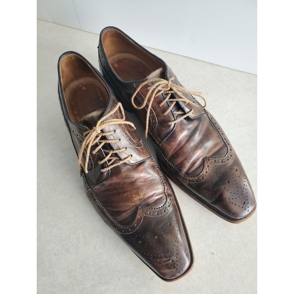 CALZOLERIA HARRIS Wingtip Oxfords Brown Leather Brogue Dress Shoes Italy Luxury